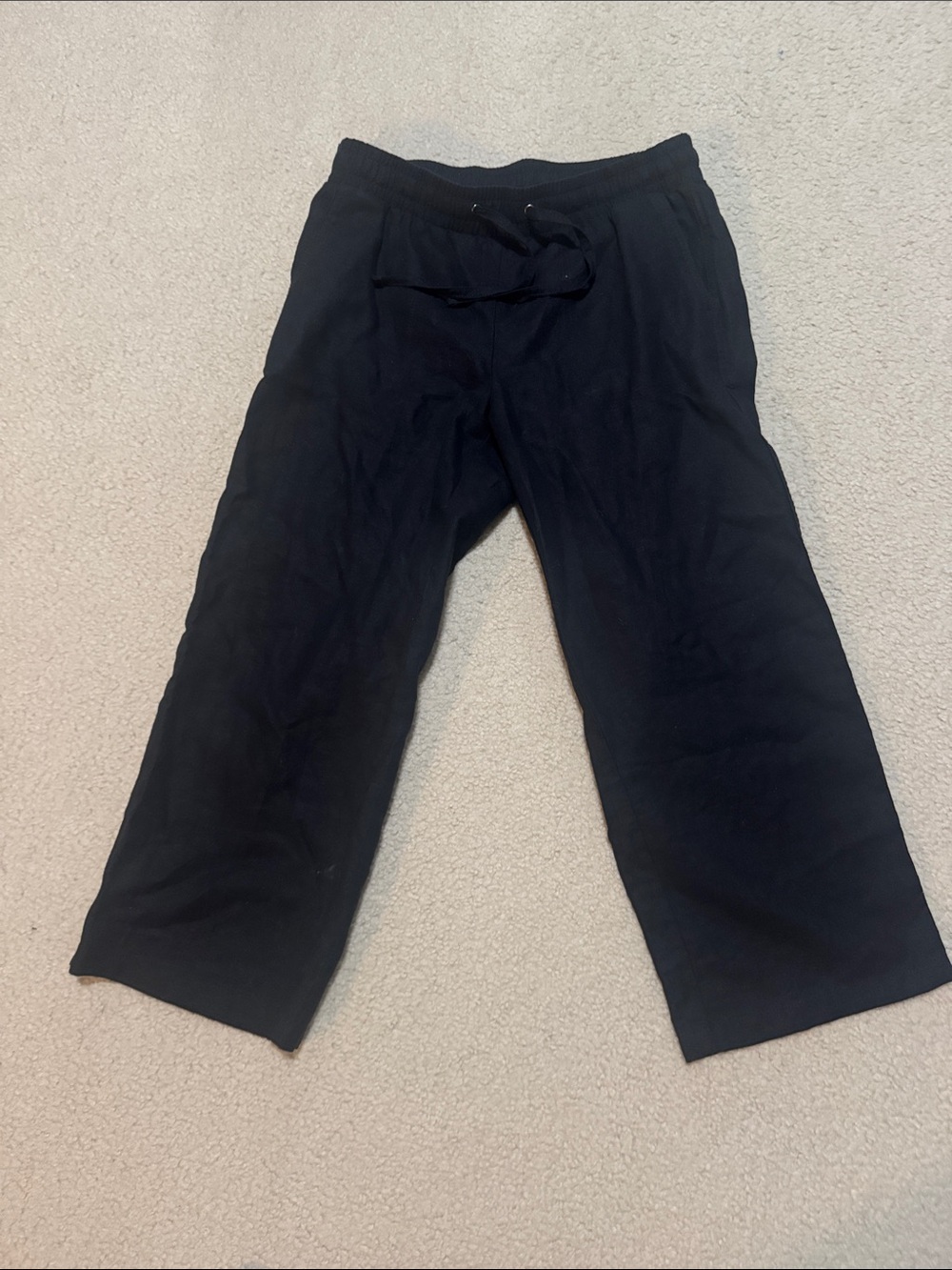 Women’s Black Drawstring Amazon Essentials Linen Crop wide leg Pants brand new